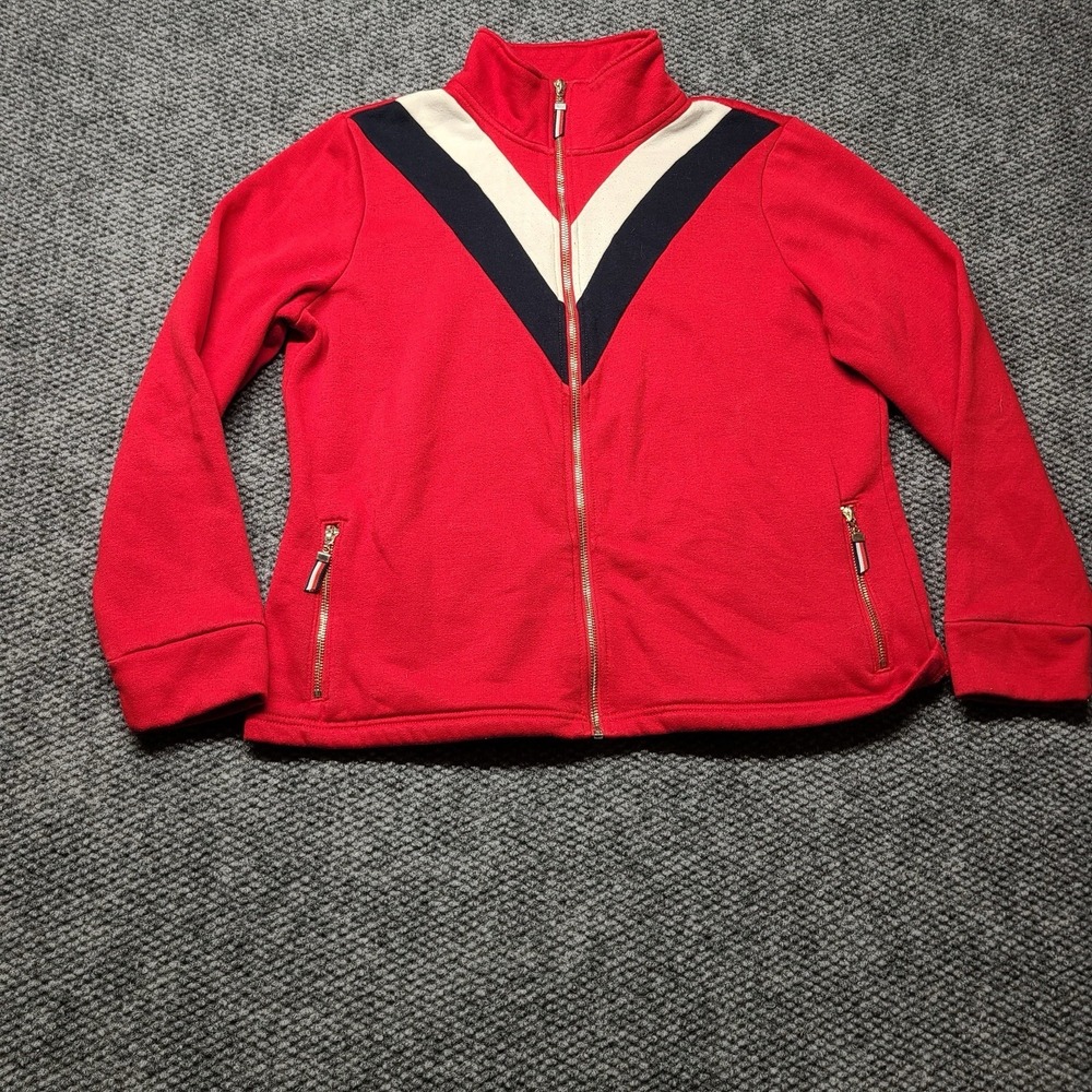 Tommy Hilfiger Jacket Womens Navy Red White Chevron Gold Full Zip Track L